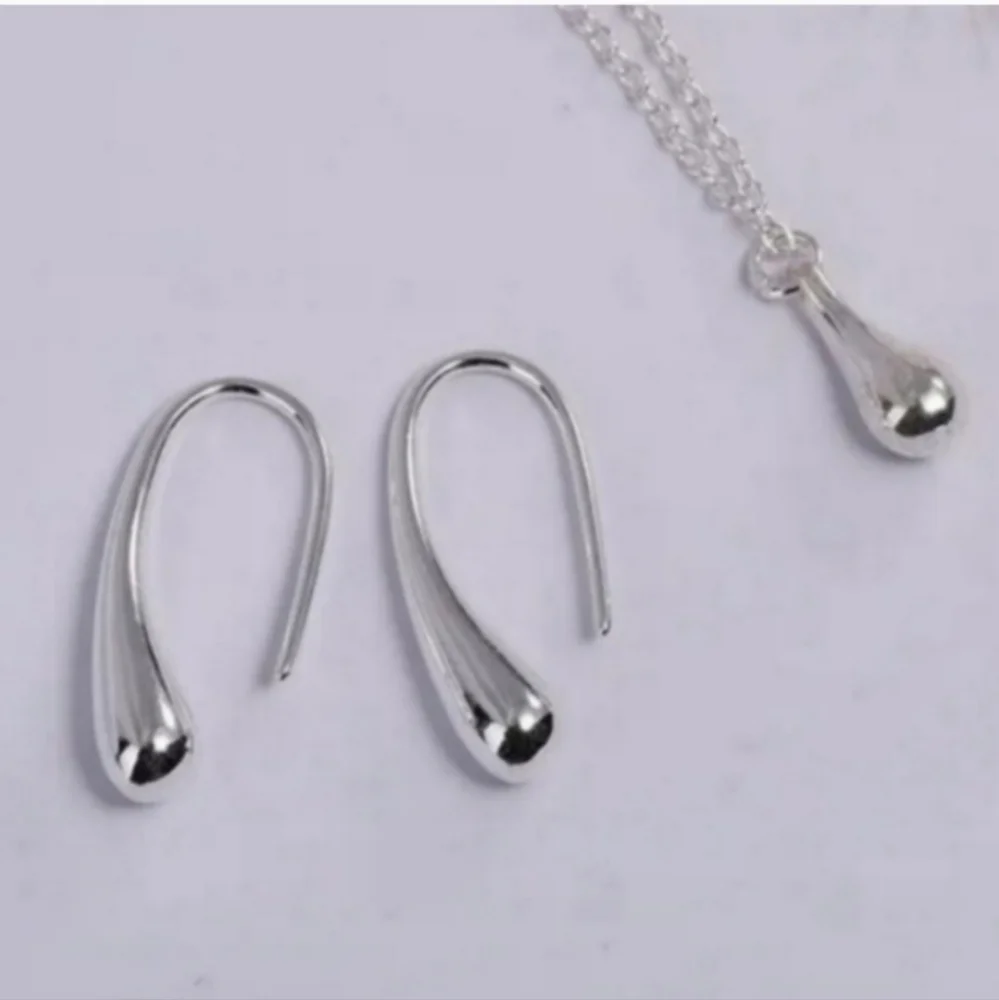 925 Sterling Silver Plated Waterdrop Jewelry Set Bracelet Necklace Earrings - Picture 11 of 14